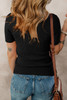 Black V Neck Ribbed Knit Lightweight Short Sleeve Sweater
