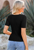 Black V Neck Ribbed Knit Lightweight Short Sleeve Sweater