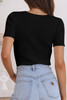 Black V Neck Ribbed Knit Lightweight Short Sleeve Sweater