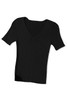 Black V Neck Ribbed Knit Lightweight Short Sleeve Sweater