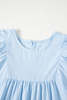 Beau Blue Solid Color Embroidered Scalloped Sleeves Crew Neck Blouse