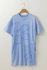Sky Blue Mineral Wash Flower Patchwork Mini T Shirt Dress