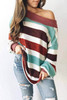 One Shoulder Striped Color Block Lantern Long Sleeve Top