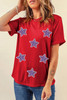 Red July 4th Fashion Sequin Star Graphic T Shirt