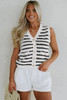 Black Stripe V Neck Gold Buttons Elegant Sweater Vest