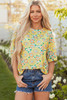Yellow Summer Flower Printed Drop Shoulder Loose T Shirt Yellow Summer Flower Printed Drop Shoulder Loose T Shirt