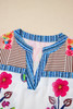 Pink Floral Striped Patchwork Short Sleeve Split Neck Blouse Pink Floral Striped Patchwork Short Sleeve Split Neck Blouse