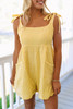 Yellow Stripe Shoulder Tie Smocked Back Wide Leg Casual Romper