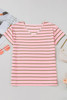 Pink Stripe V Neck Slim Fit Casual T Shirt