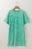 Mint Green Mineral Wash Flower Patchwork Mini T Shirt Dress