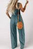 Green Floral Print Smocked High Waist Square Neck Jumpsuit
