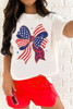 White Stars and Stripes Bow Print 4th of July T Shirt