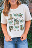 White Horse Bowknot Cowgirl Fashion Print Crewneck Tee