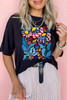 Black USA Flag Flower Graphic Drop Shoulder T Shirt