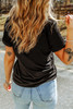 Black USA Flag Flower Graphic Drop Shoulder T Shirt
