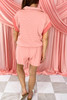 Orange Stripe Loose Polo T Shirt and Shorts Plus Size 2pcs Outfit
