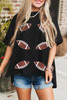 Black Sequin Rugby Football Patched Crewneck Loose T Shirt