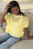 Yellow Cream Hollow-out Crochet Side Tied Short Sleeve Sweater