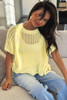 Yellow Cream Hollow-out Crochet Side Tied Short Sleeve Sweater
