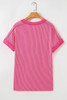 Rose Red Twisted Ribbed Knit V Neck Casual Tee Rose Red Twisted Ribbed Knit V Neck Casual Tee