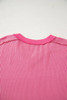 Rose Red Twisted Ribbed Knit V Neck Casual Tee Rose Red Twisted Ribbed Knit V Neck Casual Tee