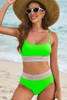 Green Striped Patchwork Spaghetti Strap High Waist Bikini Swimsuit