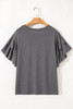 Dark Grey Double Ruffled Short Sleeve Plus Size Top