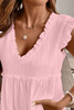 Light Pink Textured Ruffled Trim V Neck Flutter Flowy Top