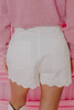 White Scalloped Hemline Acid Wash High Waist Denim Shorts