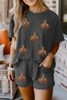 Carbon Grey Western Rodeo Graphic Patched 3D Ribbed Short 2pcs Outfit