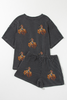 Carbon Grey Western Rodeo Graphic Patched 3D Ribbed Short 2pcs Outfit