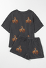 Carbon Grey Western Rodeo Graphic Patched 3D Ribbed Short 2pcs Outfit
