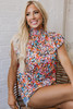 Orange Floral Print Flutter Sleeve Blouse Top