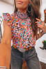 Orange Floral Print Flutter Sleeve Blouse Top