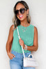 Sea Green Mineral Wash Patched Chest Pocket Casual Tank Top