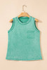 Sea Green Mineral Wash Patched Chest Pocket Casual Tank Top