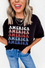 Black Colorful AMERICA Print Crewneck Patriotic T Shirt