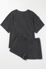 Carbon Grey Sequin Heifer Patched 2pcs Twisted Ribbed Casual Short Set Carbon Grey Sequin Heifer Patched 2pcs Twisted Ribbed Casual Short Set