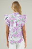 Purple Floral Print Ruffle Sleeve Frilly Button Up Shirt