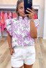 Purple Floral Print Ruffle Sleeve Frilly Button Up Shirt