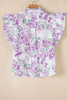 Purple Floral Print Ruffle Sleeve Frilly Button Up Shirt
