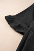 Black Frilled Short Sleeve Button Up Loose Denim Shirt Dress