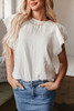 White Crinkled Layered Ruffled Flutter Sleeve Blouse