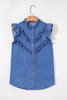Sky Blue Mineral Wash Frilled Button Up Denim Shirt