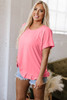 Pink Frilled Hem Loose T-Shirt