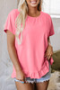 Pink Frilled Hem Loose T-Shirt