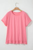 Pink Frilled Hem Loose T-Shirt