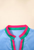 Sky Blue Contrast Striped V Neck Collision Short Puff Sleeve Blouse Sky Blue Contrast Striped V Neck Collision Short Puff Sleeve Blouse