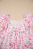 Pink Floral Ruffled Short Sleeve Bow Back Square Neck Blouse Pink Floral Ruffled Short Sleeve Bow Back Square Neck Blouse