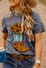 Gray Sunflower Cowgirl Boots Print Western Fashion T Shirt